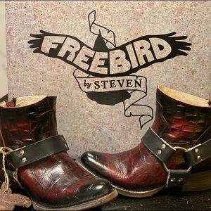 Freebird Santiago red croc booties